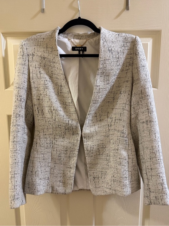 Dkny Jackets & Blazers - DKNY White, Grey, and Black Textured Open-Front Blazer